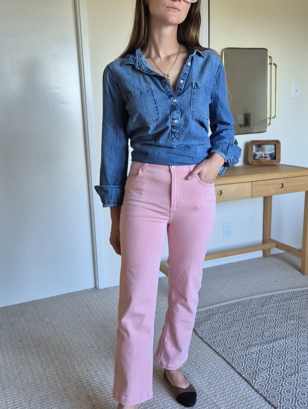 PAIGE Women’s Pink Denim Jeans Slim Fit Straight Leg Mid Rise 5-Pocket